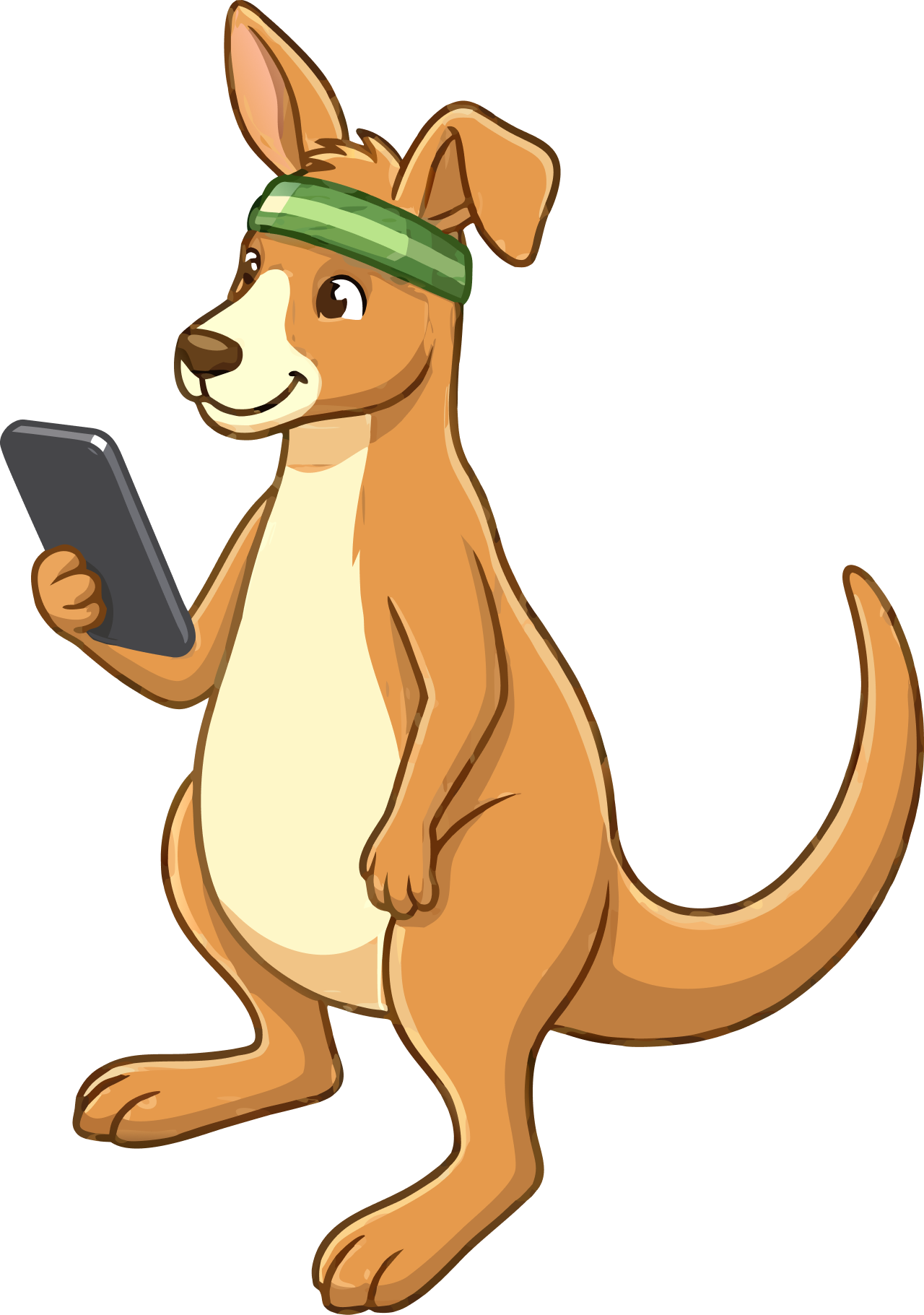 Clubby the kangaroo mascot holding a phone